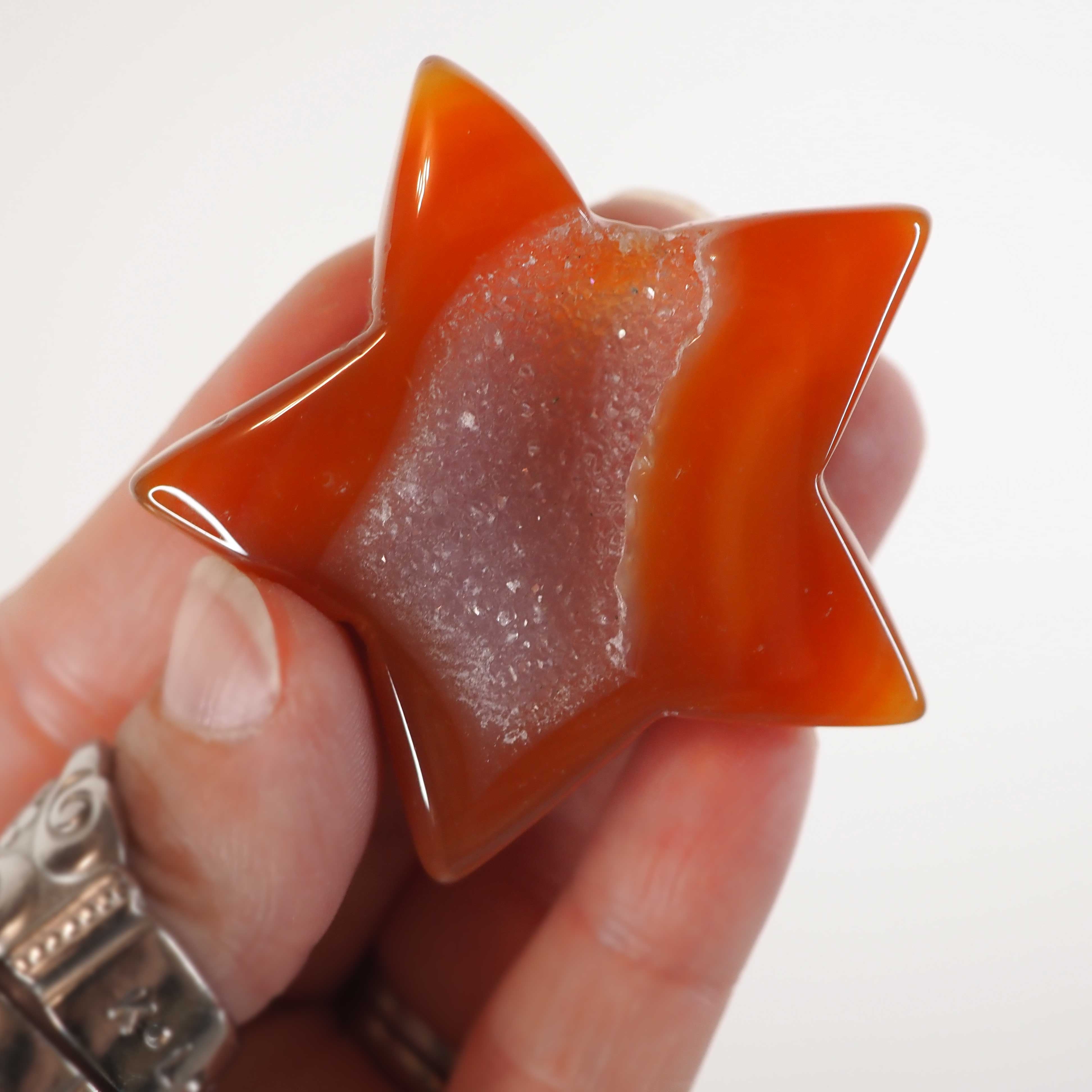 Druzy Carnelian Star Carvings