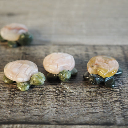 Tree Jasper and Sakura Flower Agate Mini Turtle Carvings