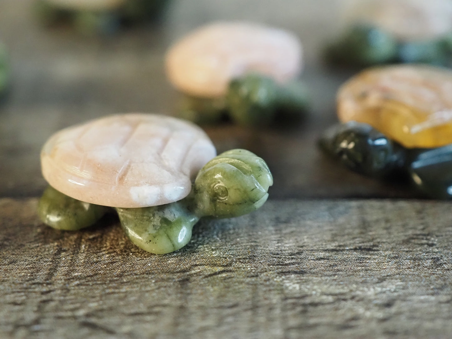 Tree Jasper and Sakura Flower Agate Mini Turtle Carvings