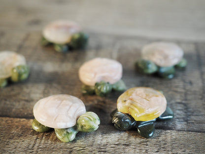 Tree Jasper and Sakura Flower Agate Mini Turtle Carvings