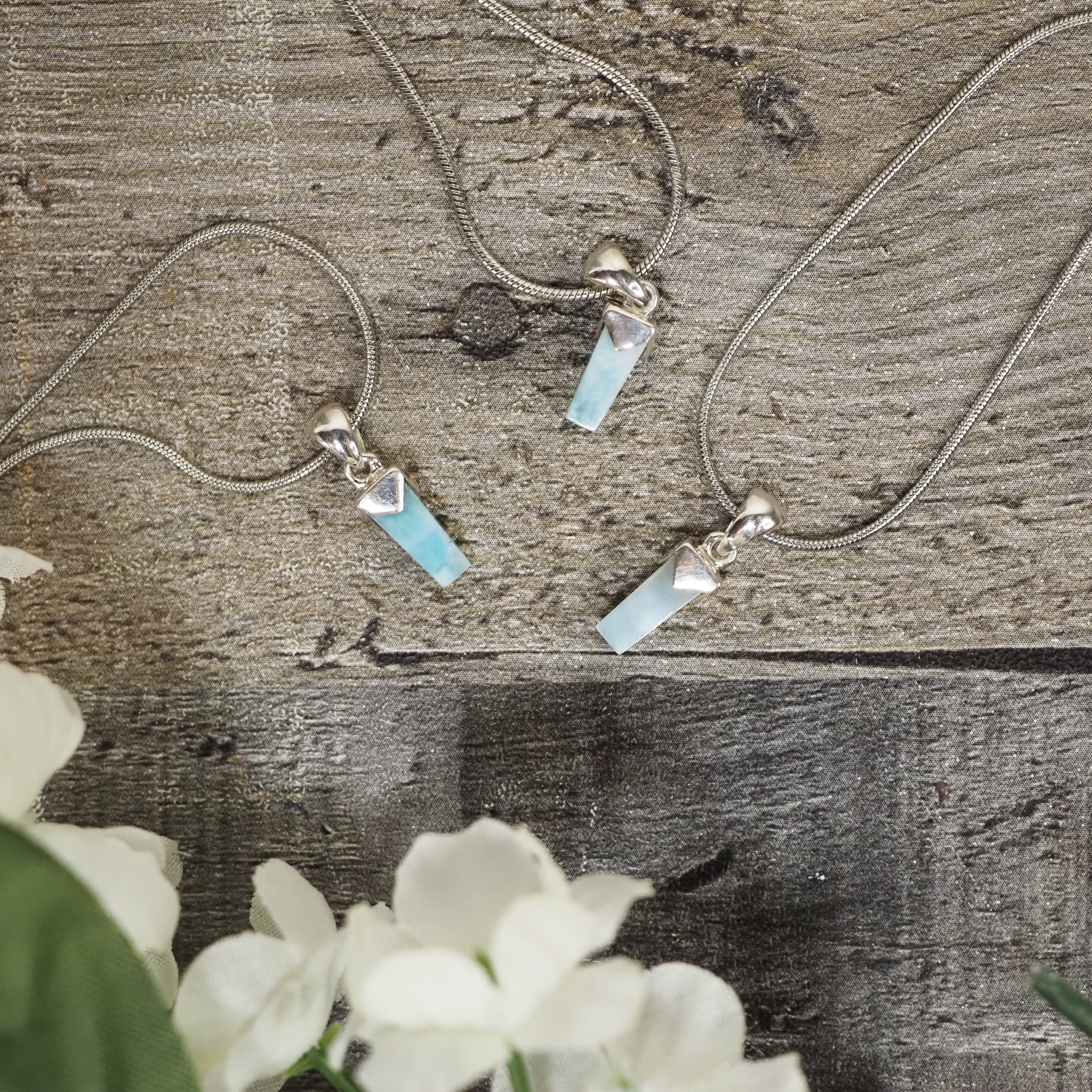 Dainty Silver Larimar Pendants