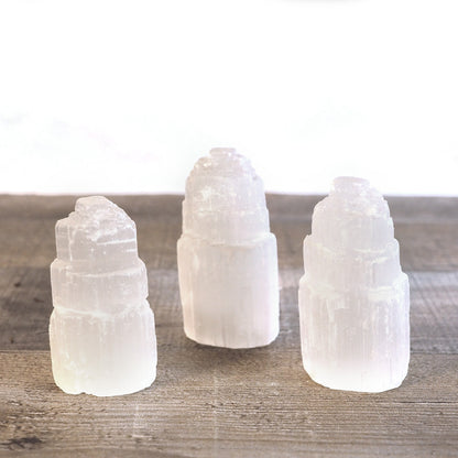 Mini White Satin Spar Selenite Skyscraper Towers