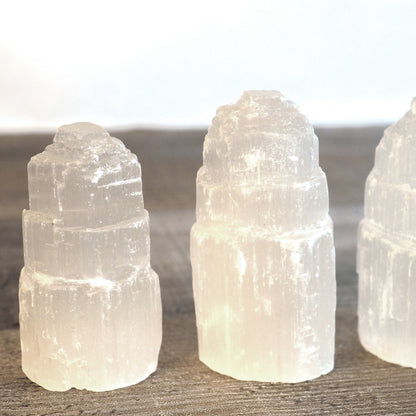 Mini White Satin Spar Selenite Skyscraper Towers