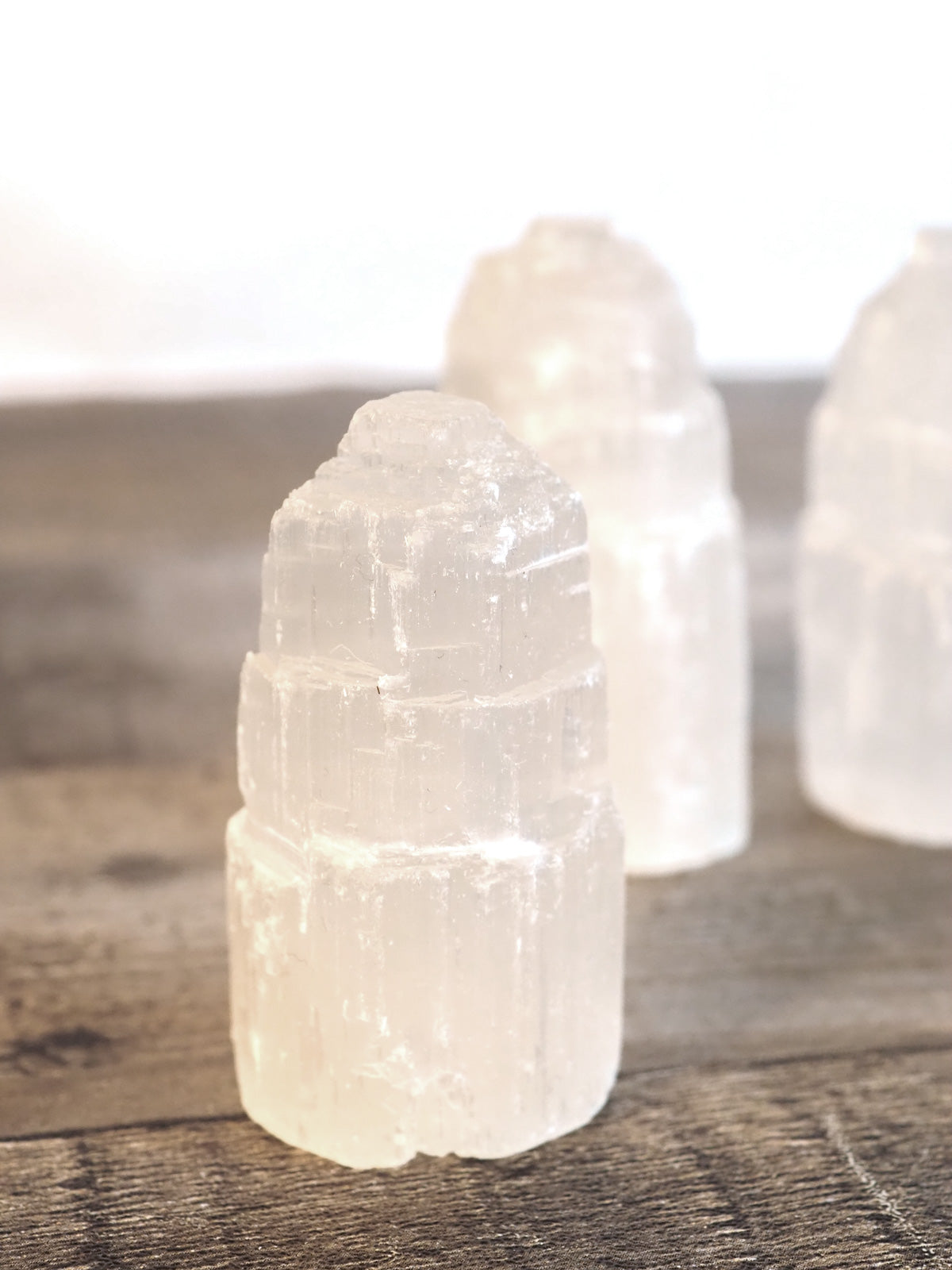 Mini White Satin Spar Selenite Skyscraper Towers