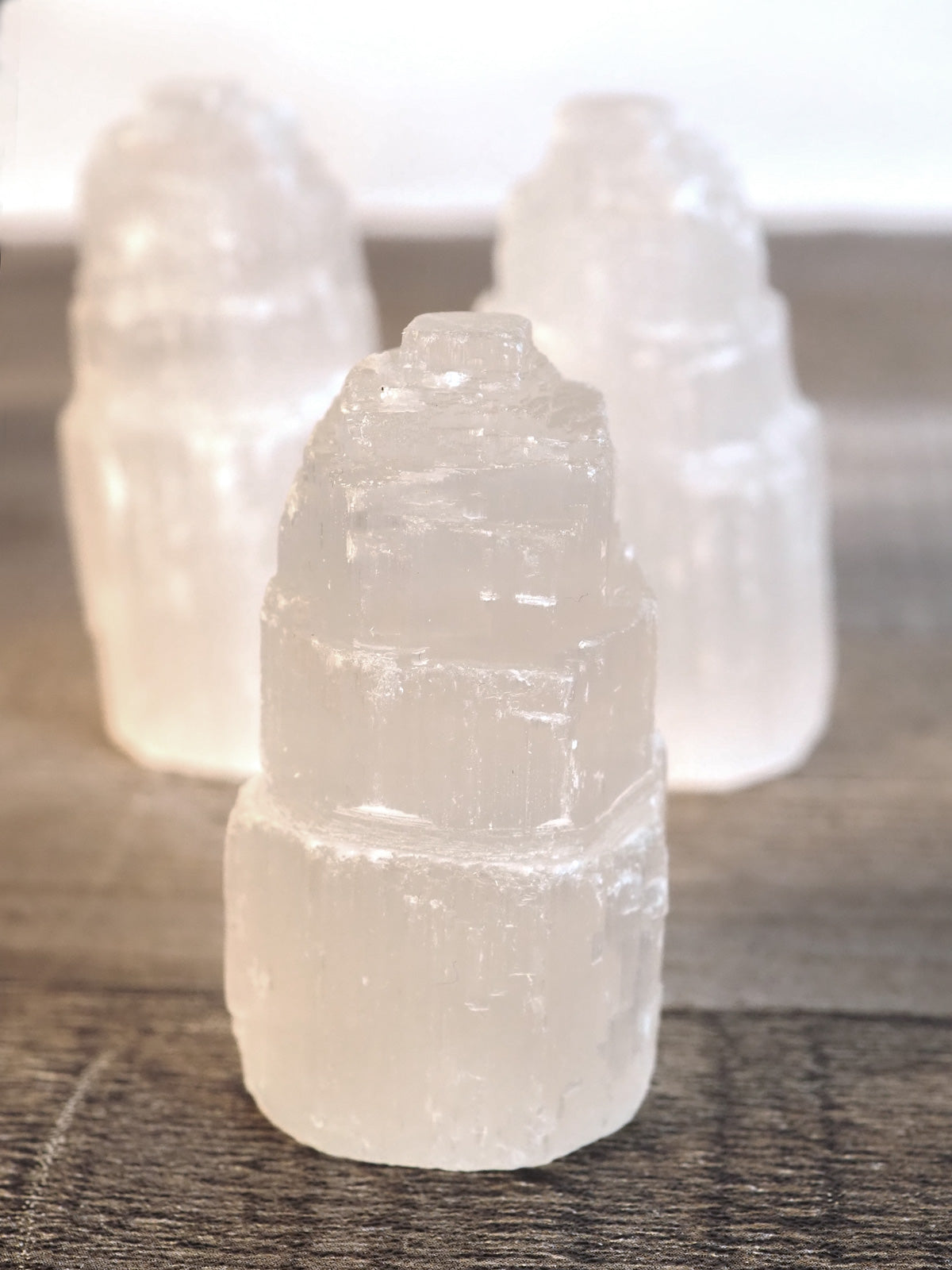 Mini White Satin Spar Selenite Skyscraper Towers