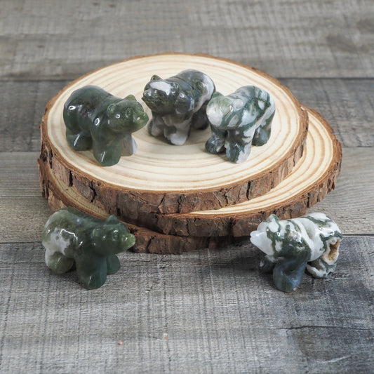 Moss Agate Mini Bear Carvings