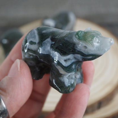 Moss Agate Mini Bear Carvings