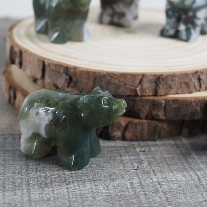 Moss Agate Mini Bear Carvings