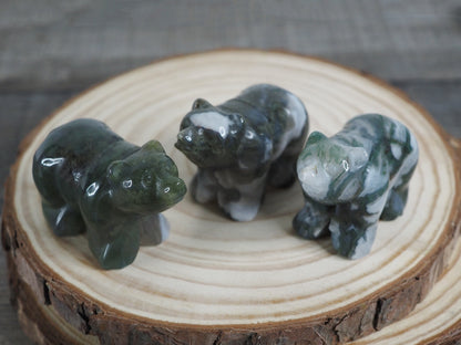 Moss Agate Mini Bear Carvings