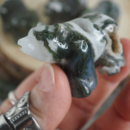 Moss Agate Mini Bear Carvings
