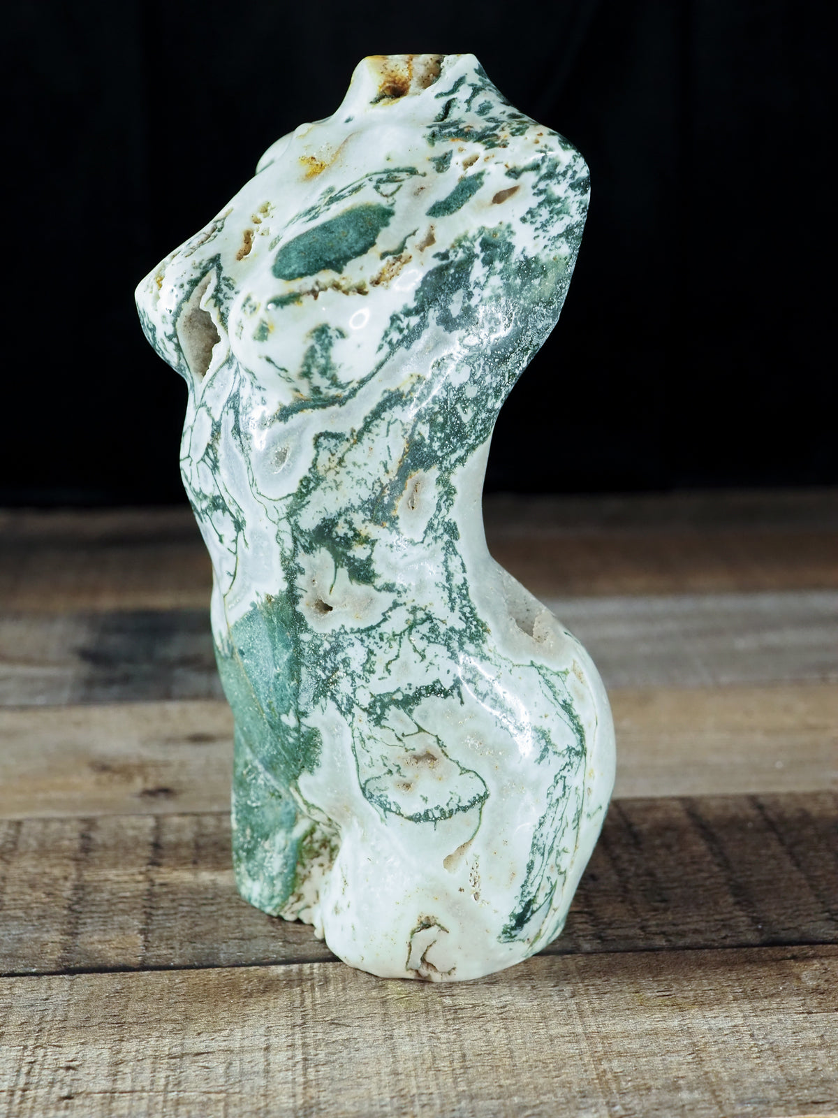 Gaia - Large, Hand-carved Moss Agate Goddess Body
