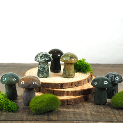Moss Agate Mini Mushroom Carvings