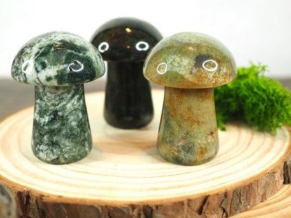 Moss Agate Mini Mushroom Carvings