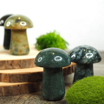 Moss Agate Mini Mushroom Carvings