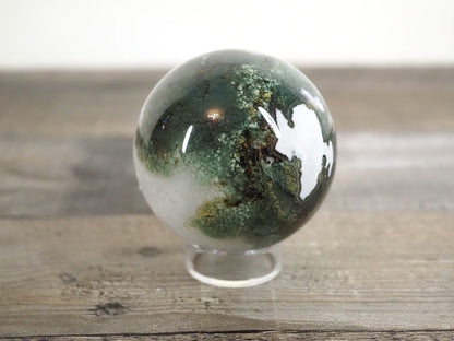 Moss Agate Sphere C with Quartz and Druzy