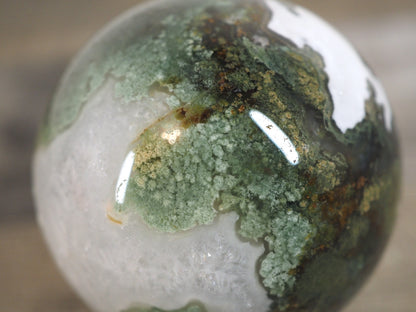 Moss Agate Sphere C with Quartz and Druzy