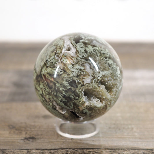 Moss Agate Sphere E with Sparkling Druzy Pockets