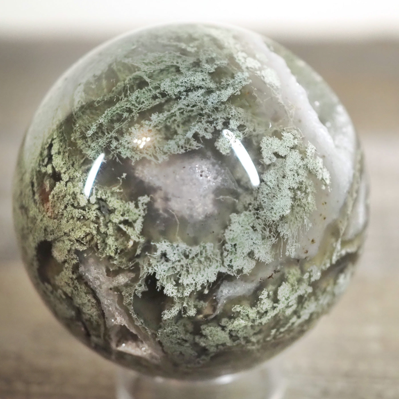 Moss Agate Sphere E with Sparkling Druzy Pockets