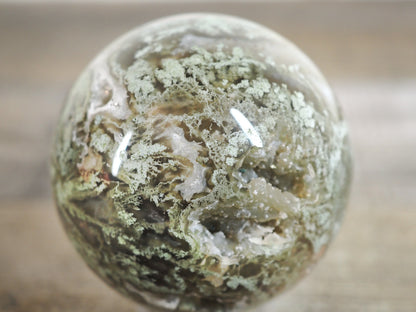 Moss Agate Sphere E with Sparkling Druzy Pockets