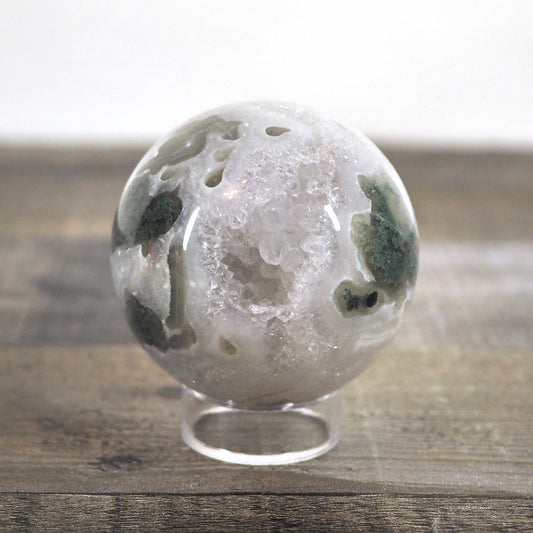 Moss Agate Sphere H with Sparkling Quartz