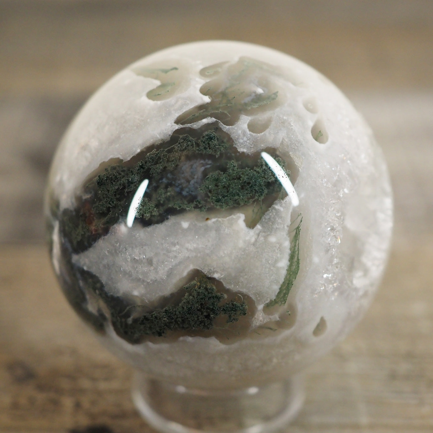 Moss Agate Sphere H with Sparkling Quartz