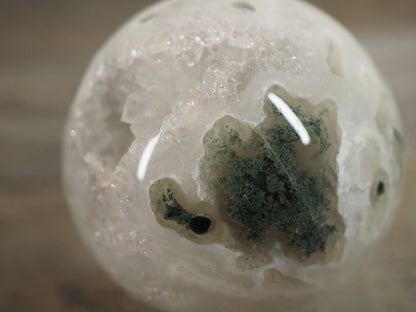 Moss Agate Sphere H with Sparkling Quartz