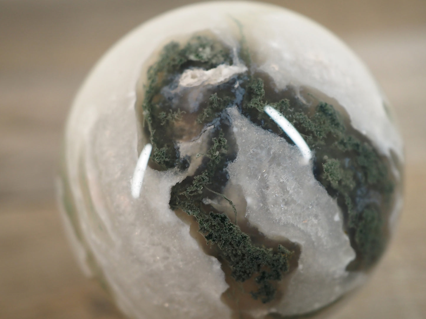 Moss Agate Sphere H with Sparkling Quartz