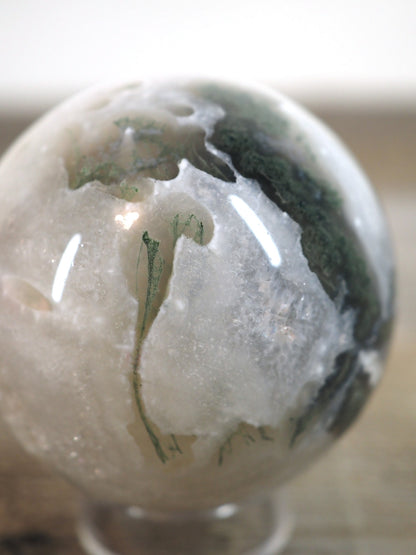 Moss Agate Sphere H with Sparkling Quartz