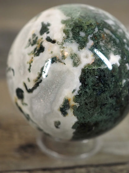 Moss Agate Sphere L with Druzy and Quartz Cave