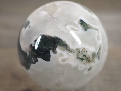 Moss Agate Sphere N with Druzy and Quartz Cave