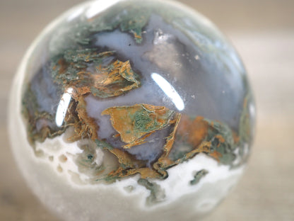 Moss Agate Sphere N with Druzy and Quartz Cave