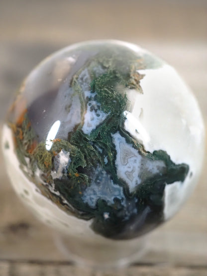 Moss Agate Sphere N with Druzy and Quartz Cave