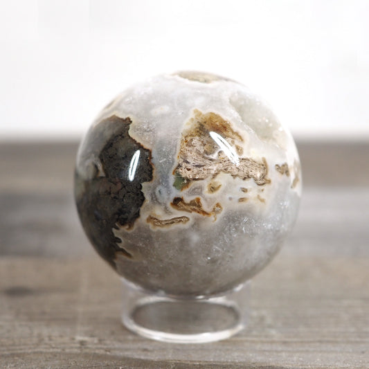 Moss Agate Sphere P with Sparkling Quartz and Green and Gold "Moss"