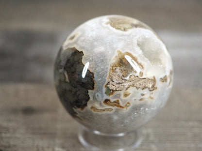 Moss Agate Sphere P with Sparkling Quartz and Green and Gold "Moss"