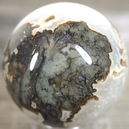 Moss Agate Sphere P with Sparkling Quartz and Green and Gold "Moss"