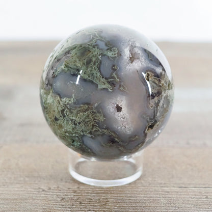 Moss Agate Sphere with Blue Chalcedony