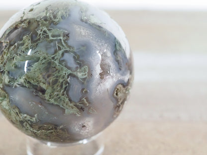 Moss Agate Sphere with Blue Chalcedony