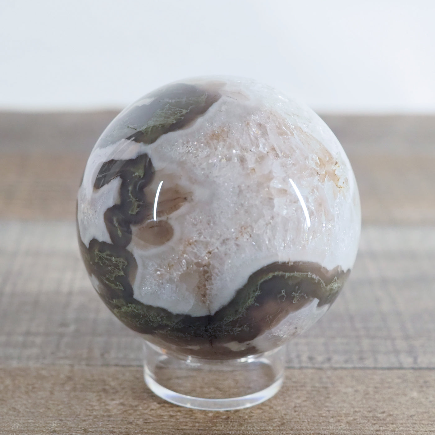 Moss Agate Sphere with Quartz