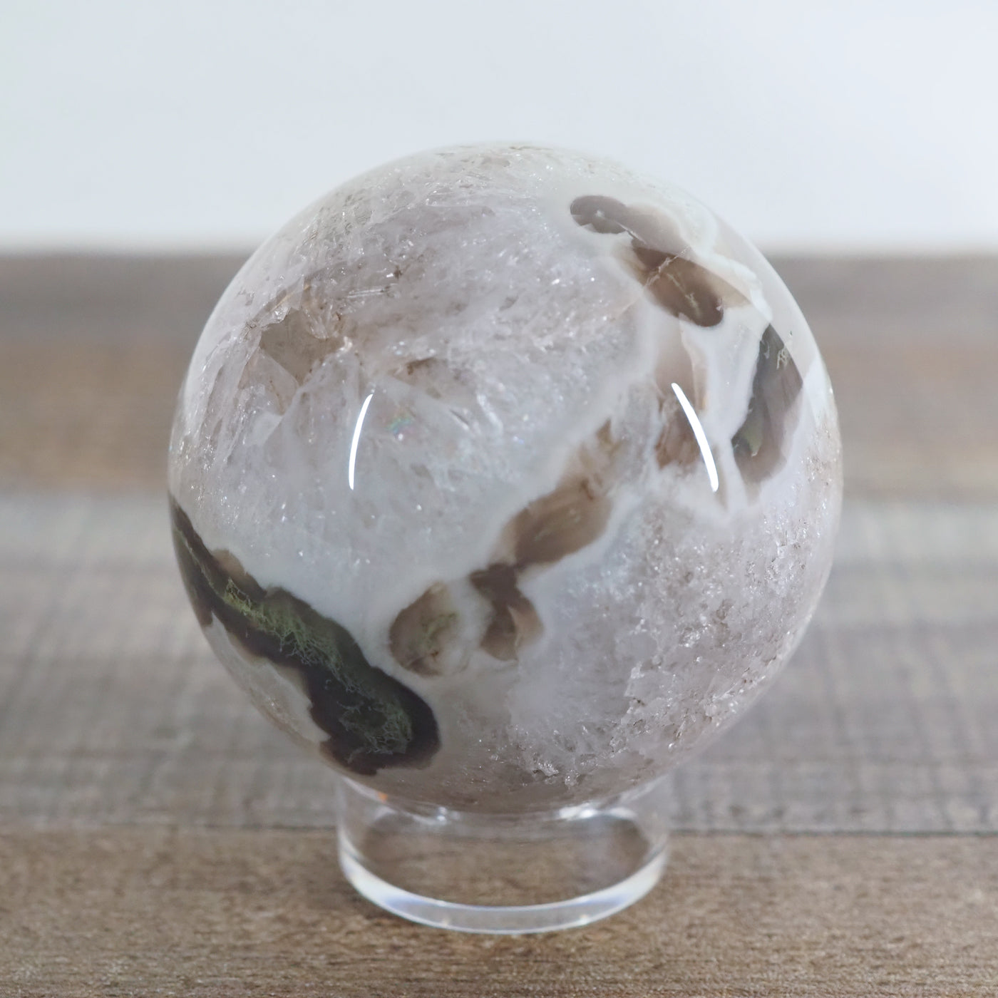 Moss Agate Sphere with Quartz