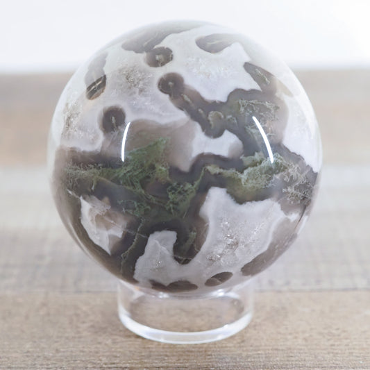 Moss Agate Sphere with Quartz