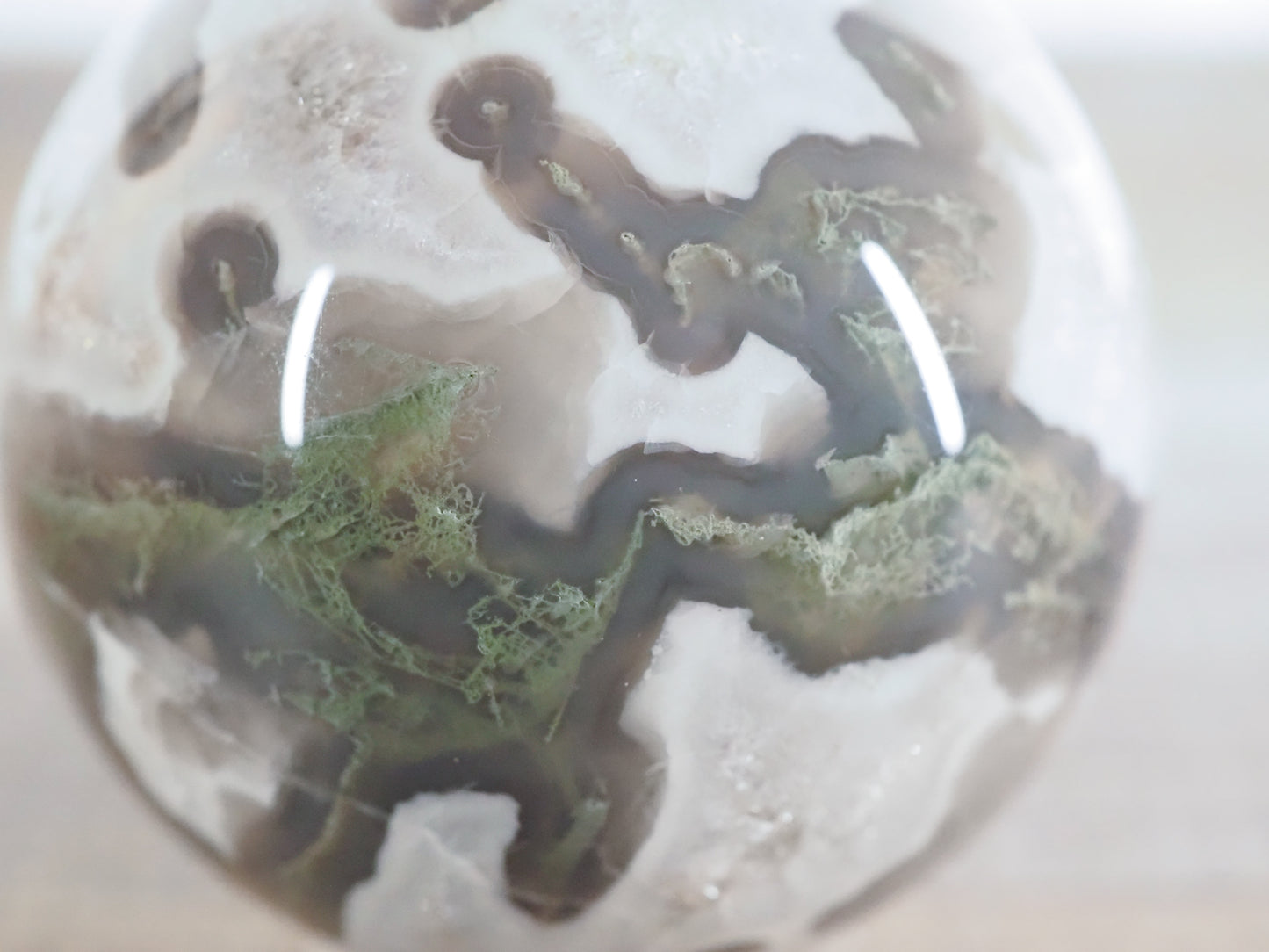 Moss Agate Sphere with Quartz