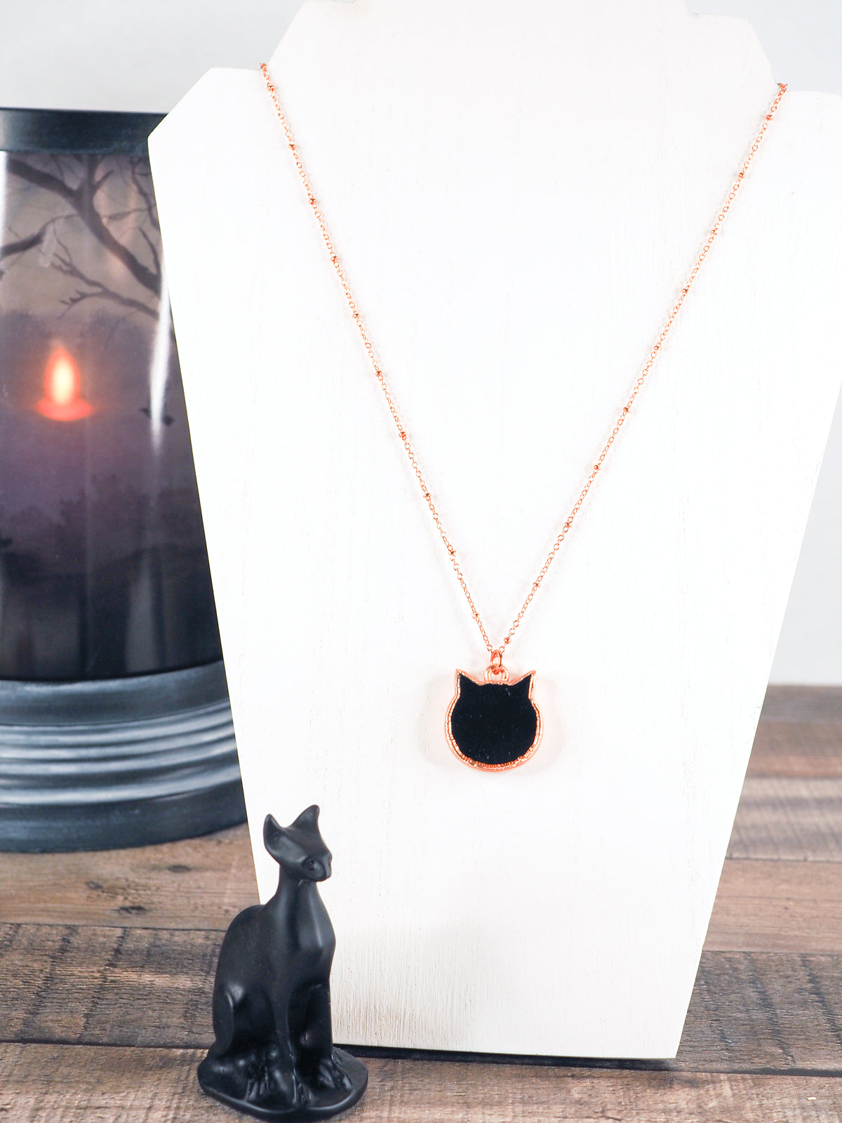 Obsidian Cat Head Necklace
