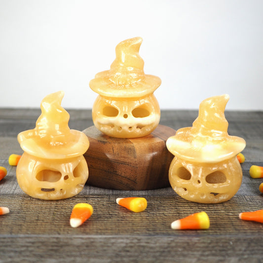 Orange Calcite Jack-o-Lantern Carvings