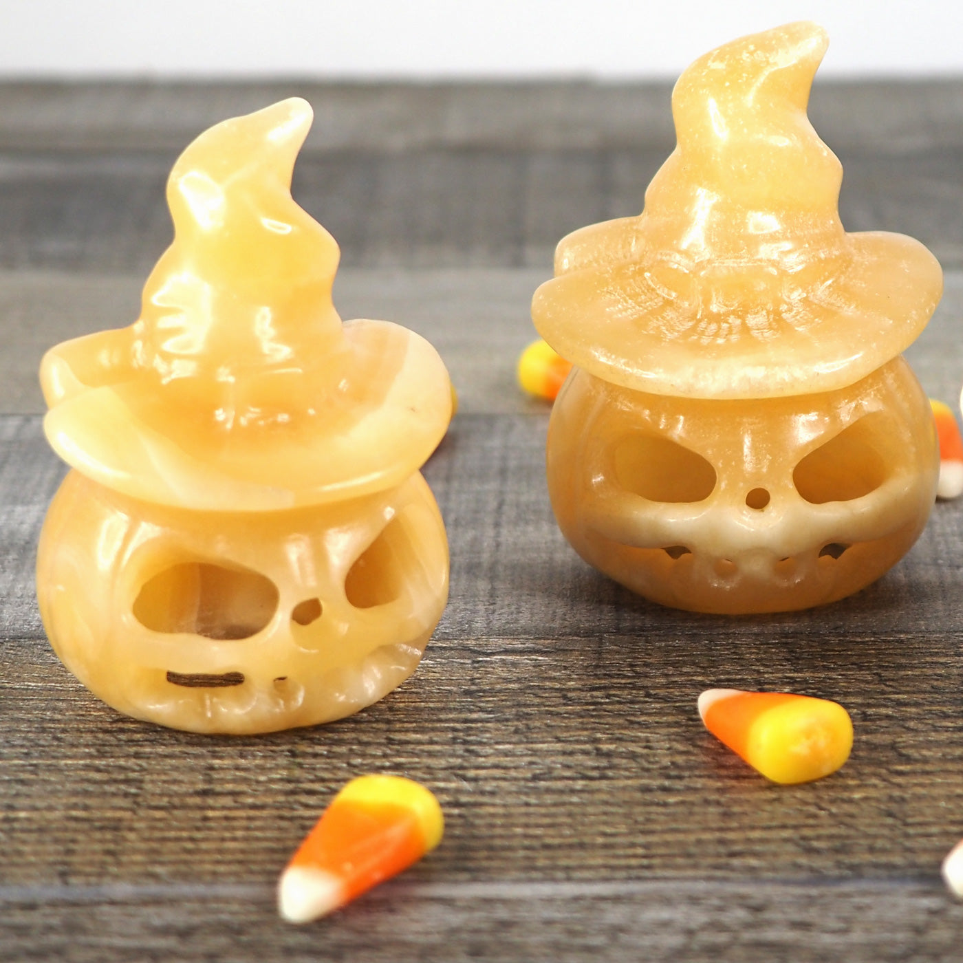 Orange Calcite Jack-o-Lantern Carvings