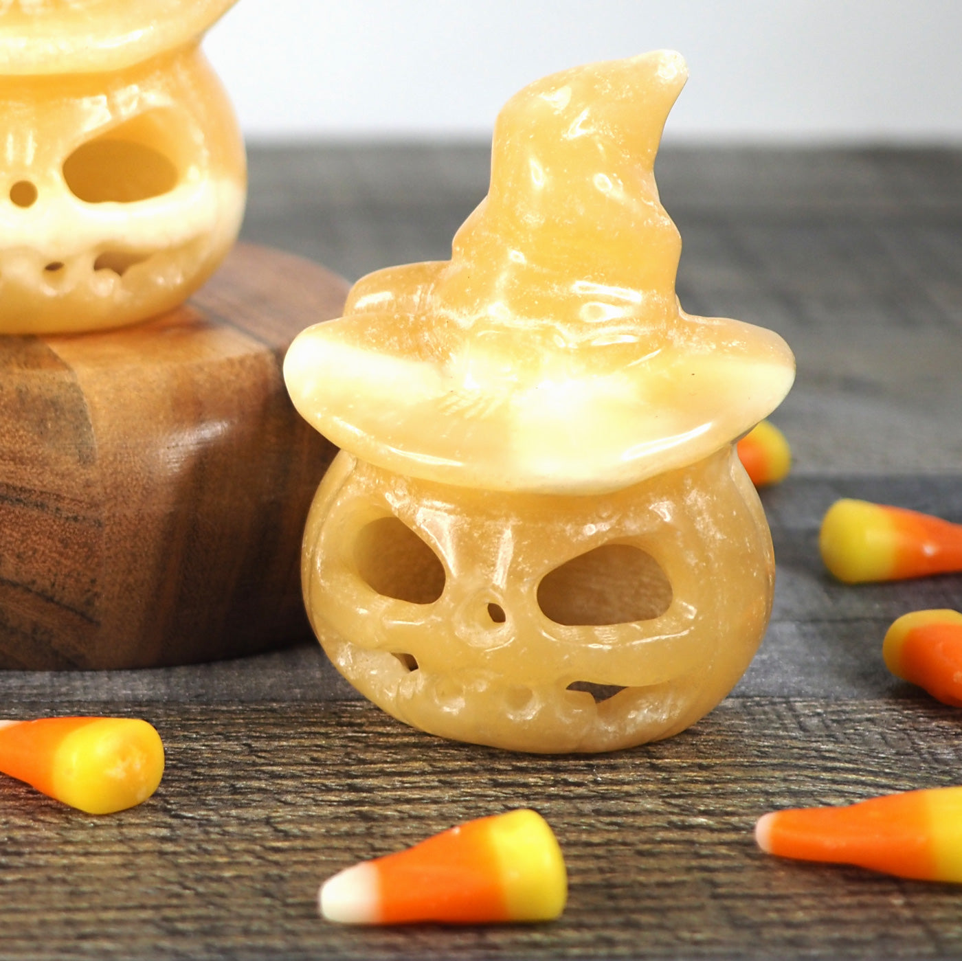 Orange Calcite Jack-o-Lantern Carvings