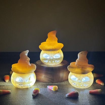 Orange Calcite Jack-o-Lantern Carvings