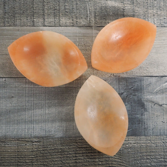 Peach Satin Spar Selenite Eye-Shaped Bowls