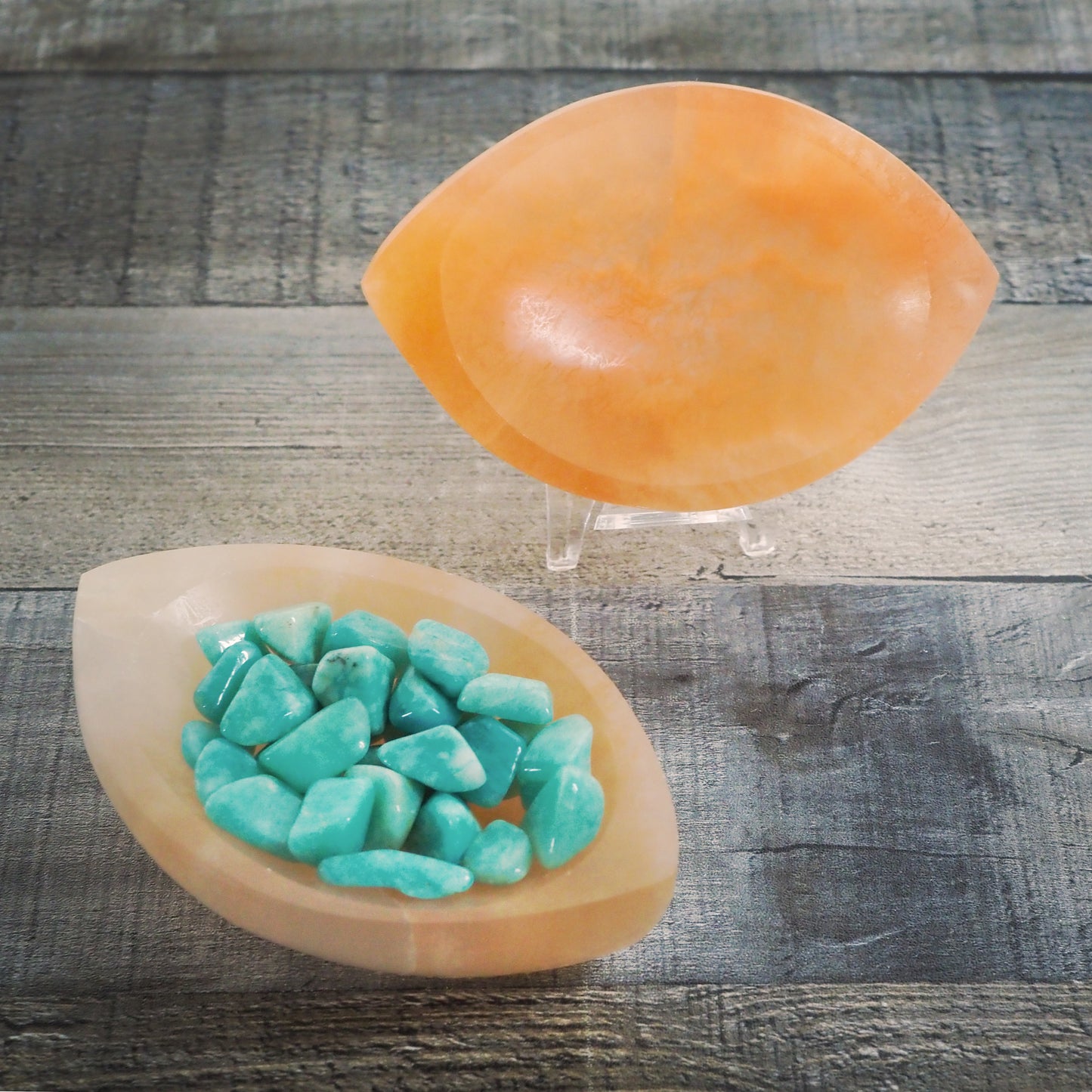 Peach Satin Spar Selenite Eye-Shaped Bowls