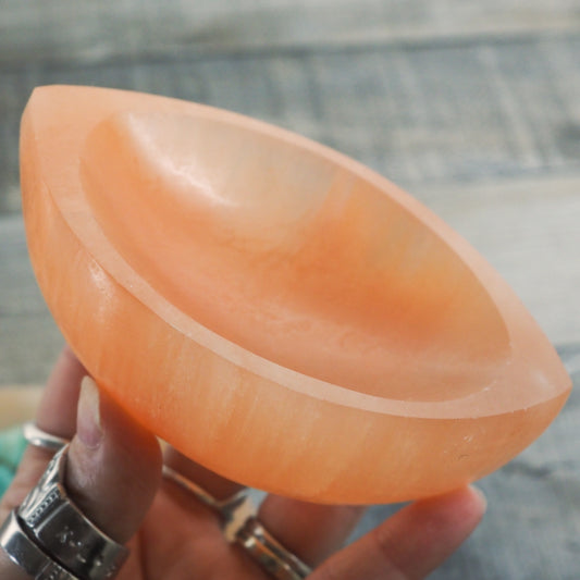 Peach Satin Spar Selenite Eye-Shaped Bowls