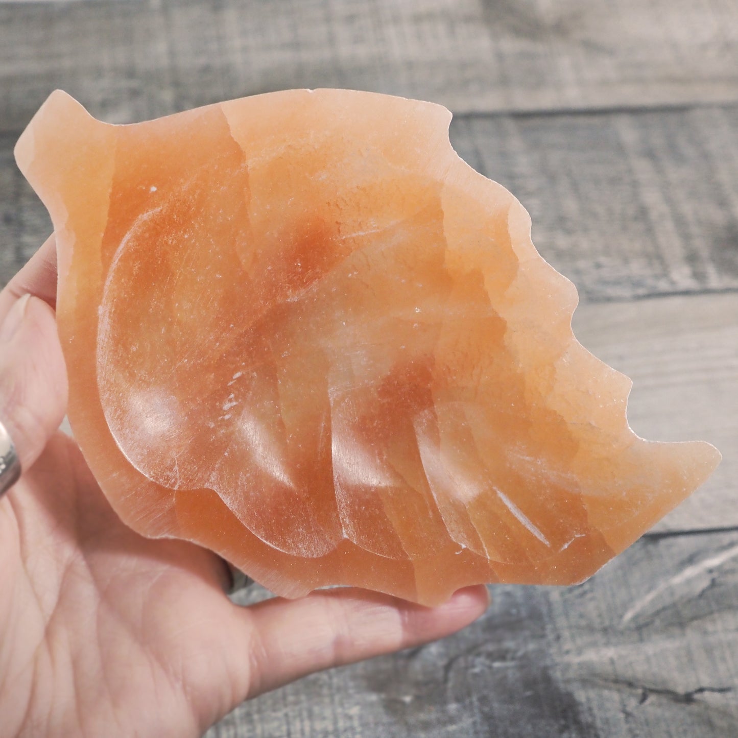 Peach Satin Spar Selenite Leaf-Shaped Bowls